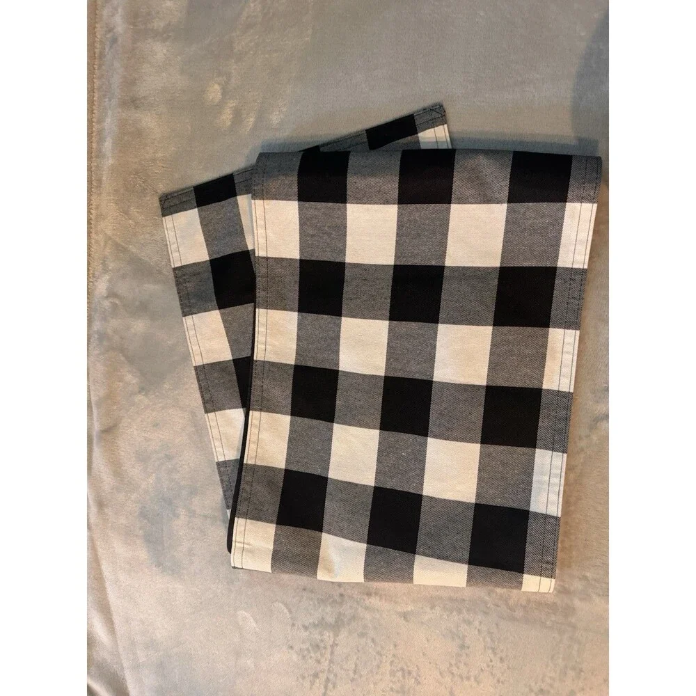 Jacquard Table Runner Black&white Plaid Design 70” X 13”